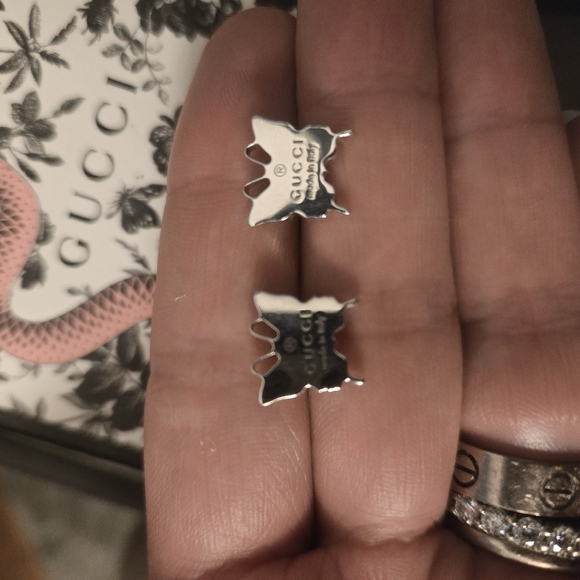 GUCCI Gucci Sterling Silver Earrings Back-type Butterfly Earrings 100% Authentic - Picture 5 of 8